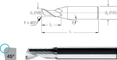 1020 Spiral cutter solid carbide, finishing edge pos/high Z=1 Premium